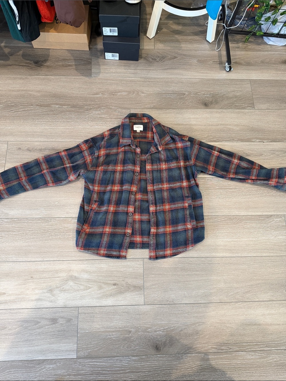 Goodfellow & Co Navy and Red Plaid Button-Down Shirt